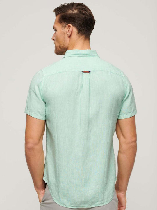 D3 Stud Studios Casual Short-sleeved Linen Shirt Green