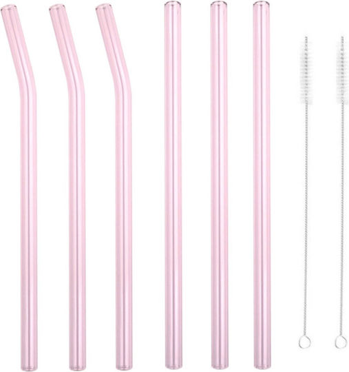Straws Glass with Brush 6pcs