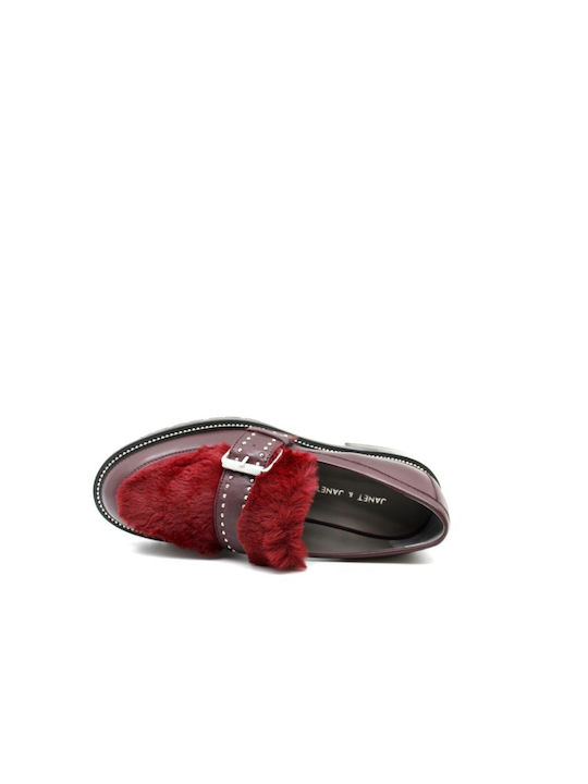 Janet & Janet Leather Women's Moccasins in Burgundy Color