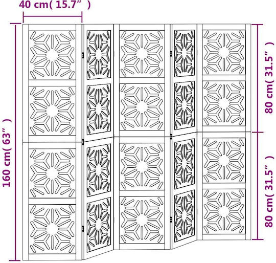 vidaXL Dekorativer Raumteiler Hölzernes mit 5 Paneelen 175x160cm