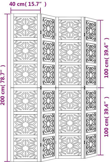 vidaXL Decorative Room Divider Wooden with 4 Panels 140x200cm