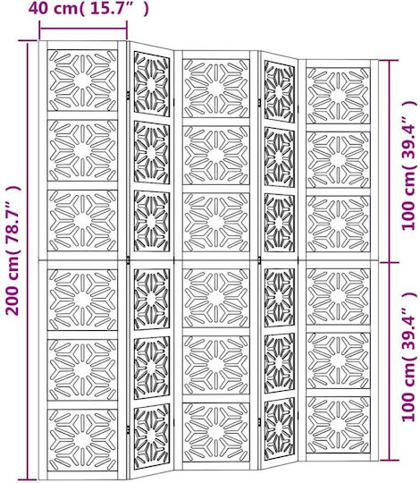 vidaXL Διακοσμητικό Παραβάν Ξύλινο με 5 Φύλλα 175x200cm