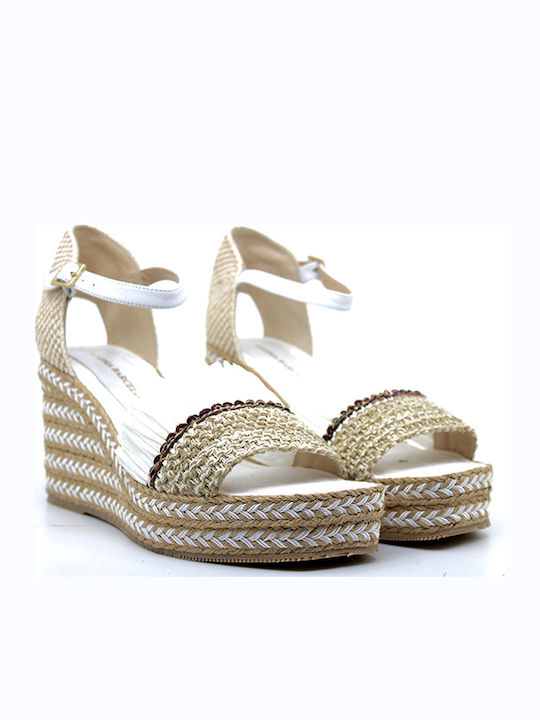 Weiße Leder Plateau-Espadrilles