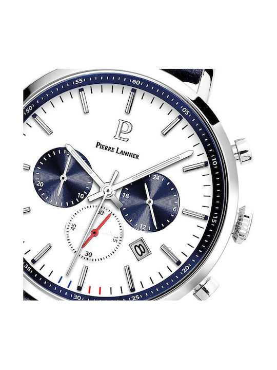 Pierre Lannier Baron Watch Chronograph Battery with Blue Leather Strap