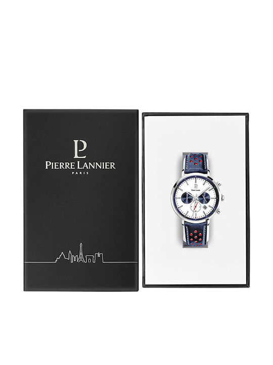 Pierre Lannier Baron Ανδρικό Ρολόι 43mm Χρονογράφος Μπαταρίας με Μπλε Δερμάτινο Λουράκι