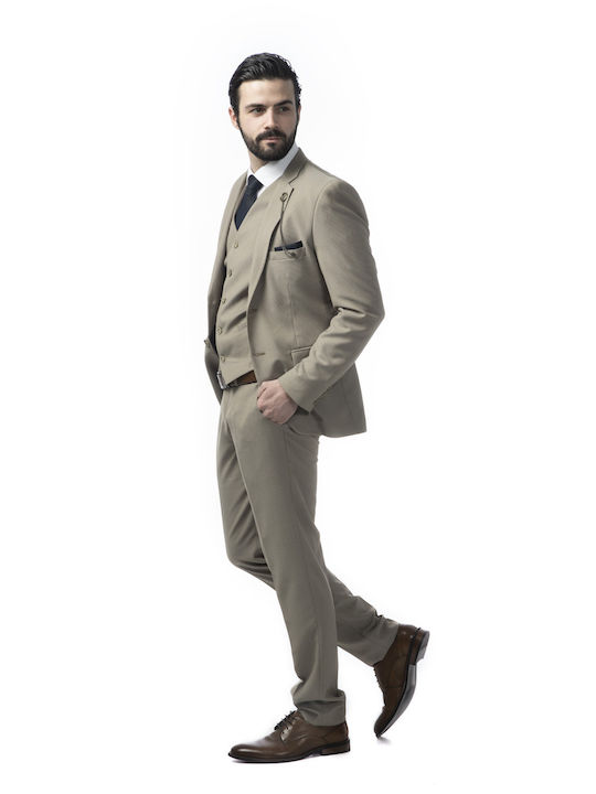 Mezzo Uomo Men's Suit with Vest Beige