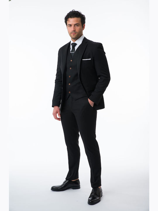 Mezzo Uomo Men's Suit with Vest Black