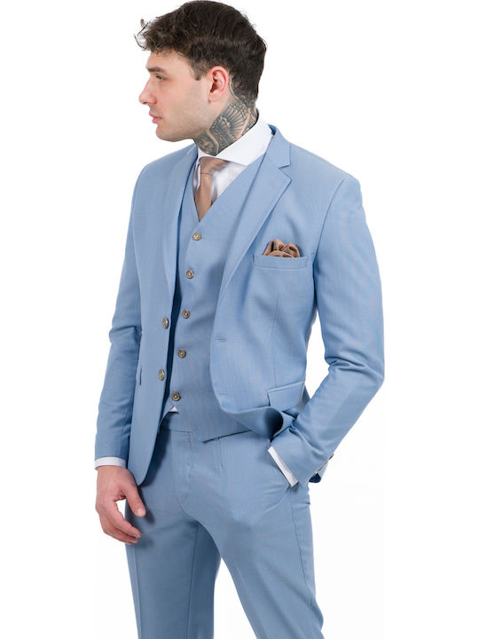 Men's Suit with Vest Sky Blue
