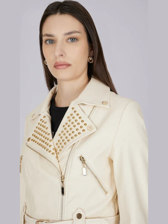 Ab38356 Artigli Chiodo Ecopelle Borchie Women's Ivory Jacket