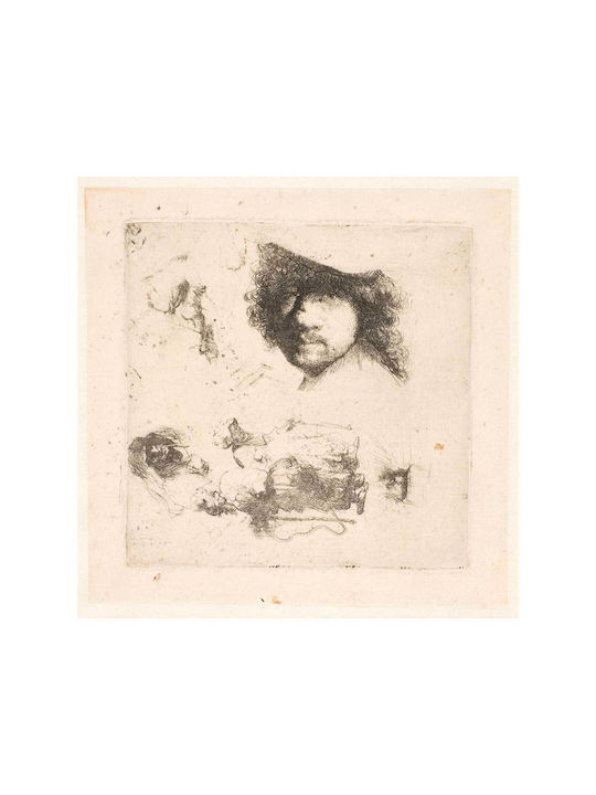 Sheet With Various Studies: Self-portrait, Beggar Couple, Heads By Rembrandt Van Rijn Gemälde auf Leinwand 110x110cm