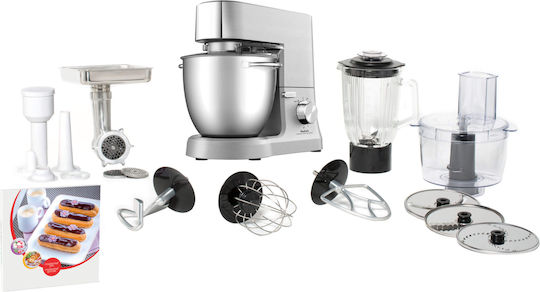Tefal Masterchef Grande Kitchen Machine Πολυμίξερ 1500W με Κάδο 2.6lt και Κανάτα Μπλέντερ Ασημί