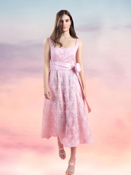 Midi Lace Dress Pink