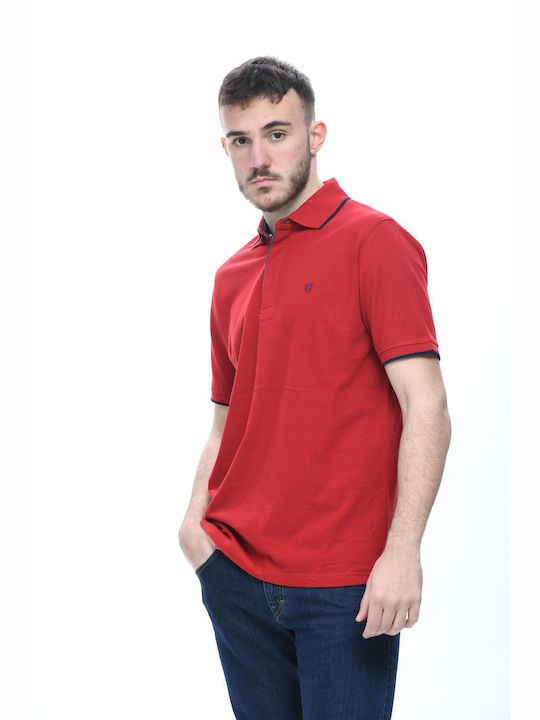 Renzo Uomo Men's Short Sleeve T-shirt with Buttons RED