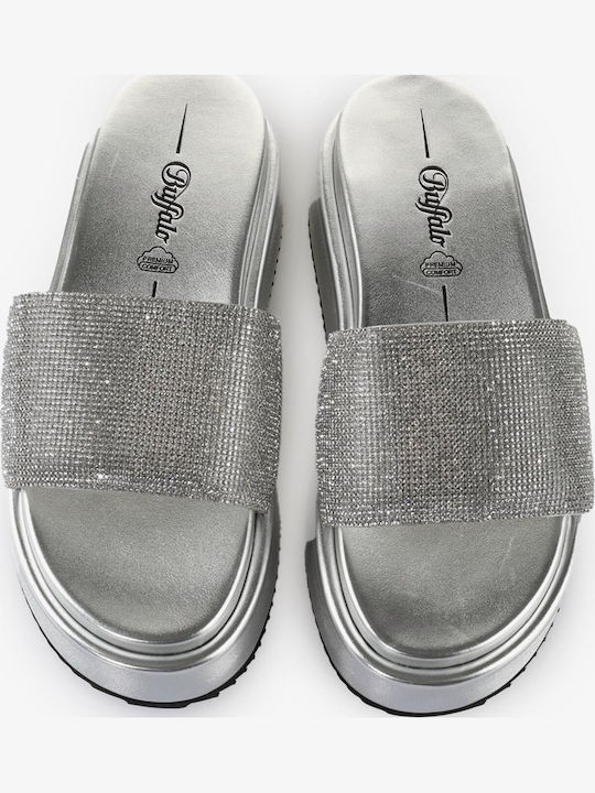 Women's Flat Sandals Flatforms in Silver Color