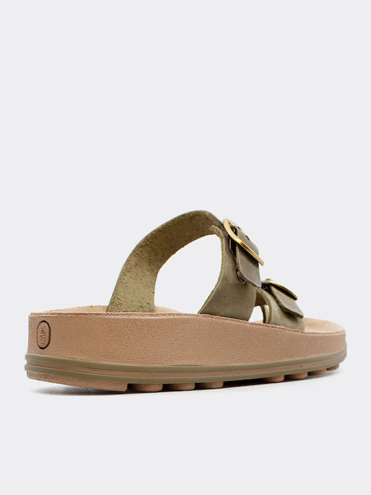 Leather Women's Flat Sandals Anatomic in Khaki Color