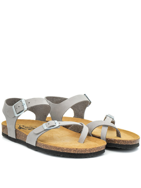 Plakton Leather Women's Flat Sandals in Gray Color