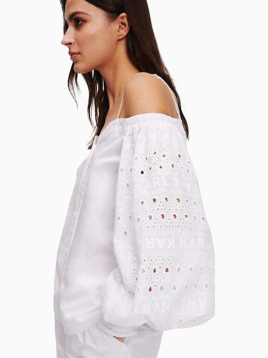 Langärmelig Damen Hemd White