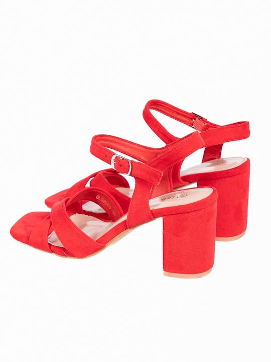 Issue Fashion Suede Women's Sandals Red with Chunky High Heel