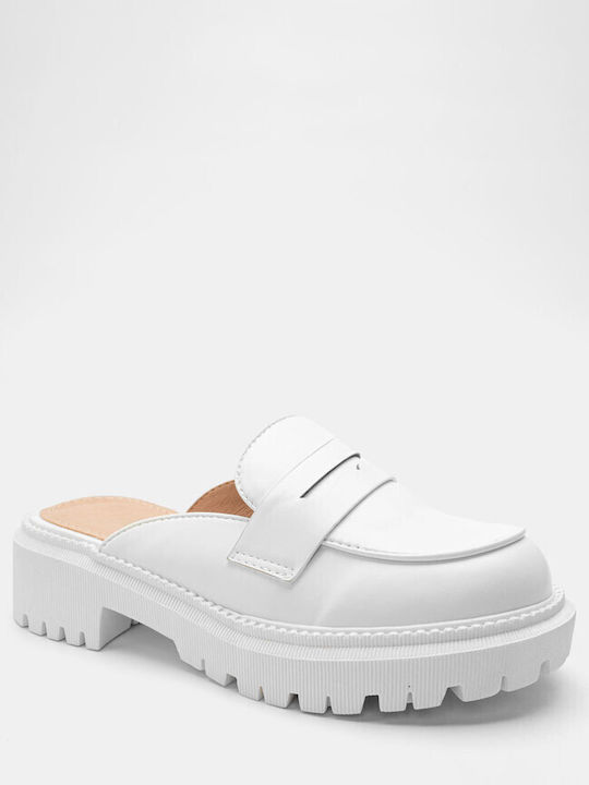 Luigi Heel Leather Mules White