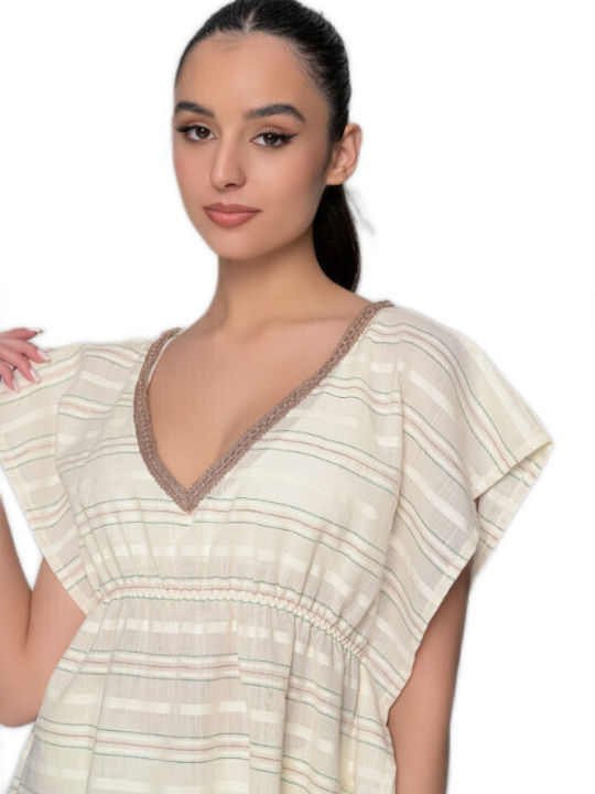 Kurzer Baumwoll-Strandkaftan Milena von Paris 40247 Beige