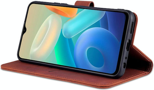 Husă de telefon din piele orizontală cu textură de piele de vițel pentru Vivo Y76s 5g Y74s Azns, culoare maro