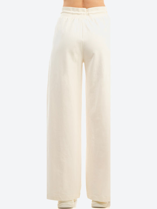 Benation Terry Wide Leg Pant Γυναικείο Παντελόνι Φόρμας Λευκό