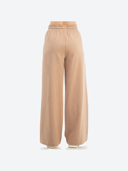 Benation Terry Wide Leg Pant Γυναικείο Παντελόνι Φόρμας Μπεζ