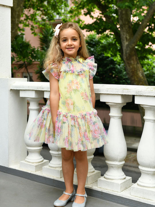 Angel's Face Marigold Kids Dress Tulle Floral Short Sleeve Yellow