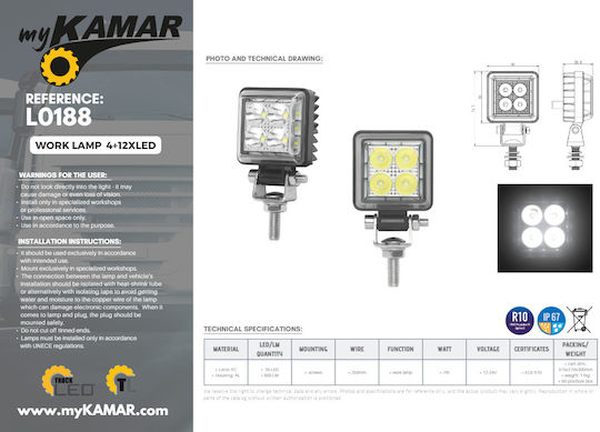 Kamar Platzς Scheinwerfer Auto LED 12 / 24V 7W mit Weiß Beleuchtung 1Stück