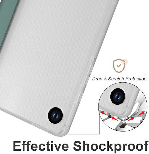 Husă pentru tabletă Samsung Galaxy Tab A9 X110 din piele TPU transparentă cu model de fagure de miere, pliabilă în 3, cu suport pentru stilou, verde închis