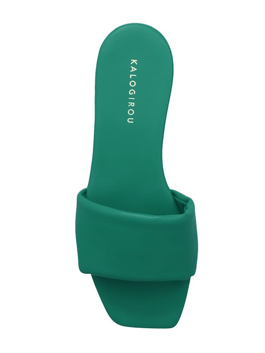 Leather Women's Flat Sandals in Green Color