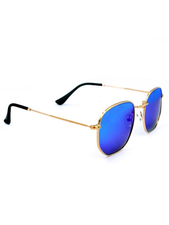 V-store Sunglasses with Gold Metal Frame and Light Blue Polarized Mirror Lens POL3013BLUE