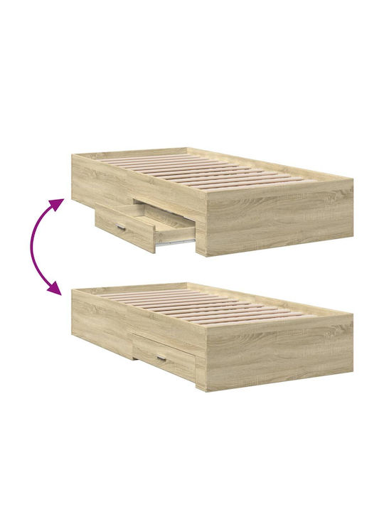Betten Einzel Holz Beige mit Lattenrost für Matratze 75x190cm