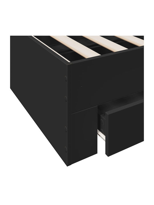 Suport Pat Single Din Lemn Negru Cu Plăci Pentru Saltea 75x190cm