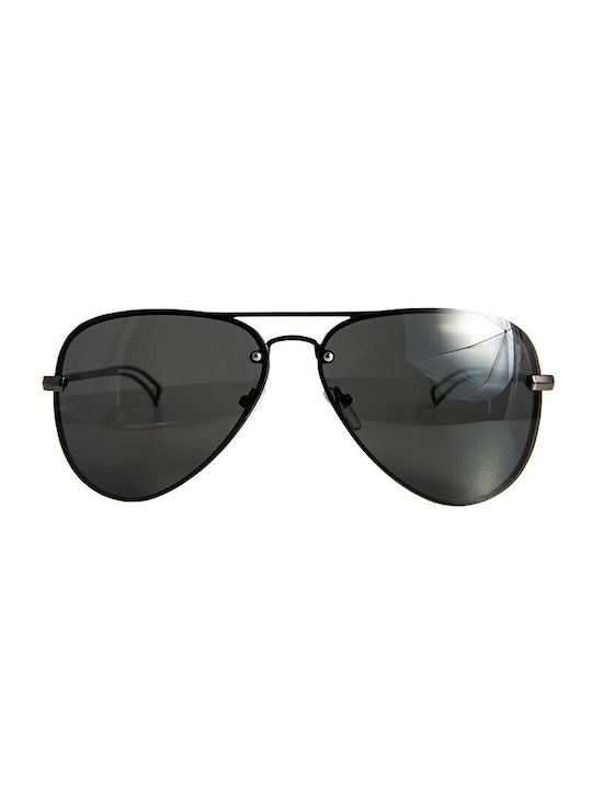 V-store Men's Sunglasses with Black Metal Frame and Black Polarized Mirror Lens POL9534SILVER