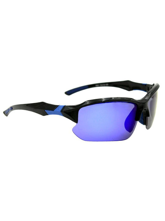 V-store Sunglasses with Black Plastic Frame and Blue Polarized Mirror Lens POL9301BLUE