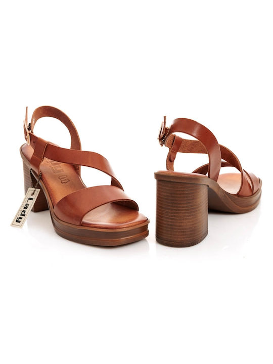 Lady Leather Women's Sandals Tabac Brown with Medium Heel