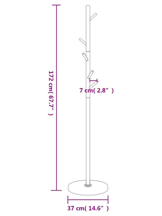vidaXL Metallic Coat Rack White / Natural 37x37x172cm