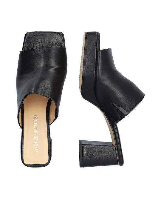 Leder Mules mit Chunky Hoch Absatz in Schwarz Farbe