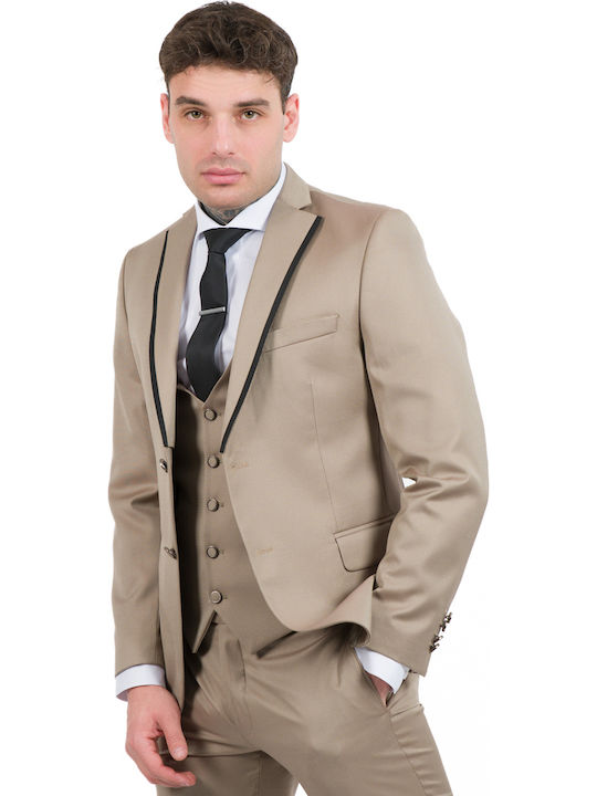 Herrenanzug mit Weste Beige