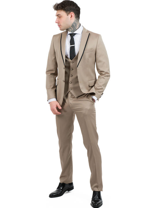 Herrenanzug mit Weste Beige