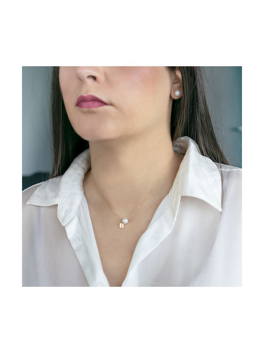 Margaritari Necklace from Gold 14K with Pearls and Letter Option