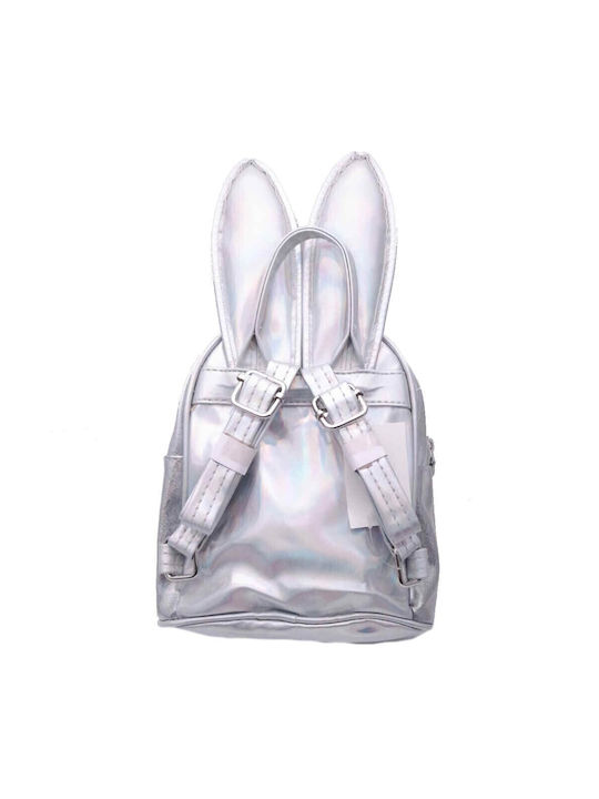 Kids Backpack Vinyl with Ears & Colorful Glitter Silver