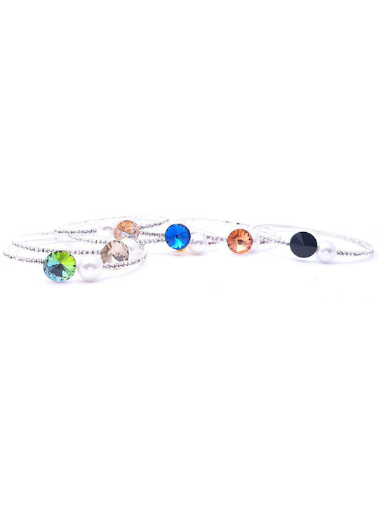 Flexible Bracelet with Rhinestones, Colored Gemstone & Pearl 3