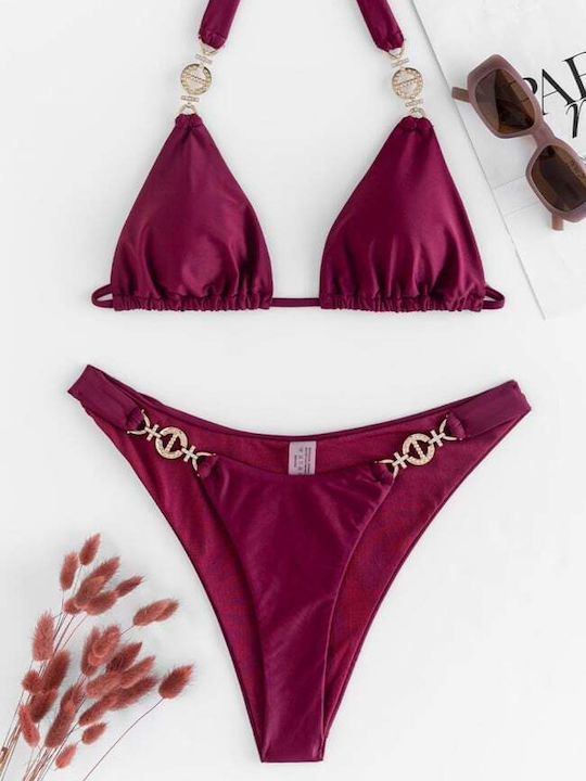 Bikini Set Triangle Top & Slip Bottom Burgundy