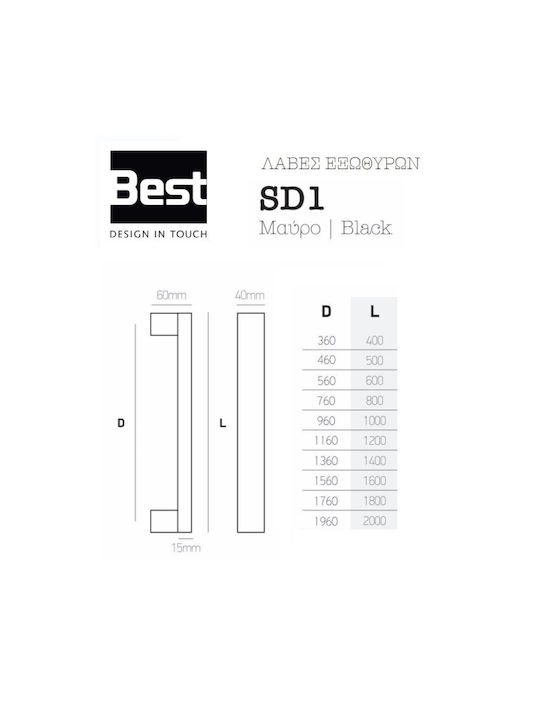 Σετ Πόμολα Θωρακισμένης Πόρτας Best Sd1 Νίκελ Μαύρο Ματ Νίκελ Ματ Απόσταση Κέντρων D Μήκος Λαβής L 1360/1400mm Κράμα Ψευδαργύρου