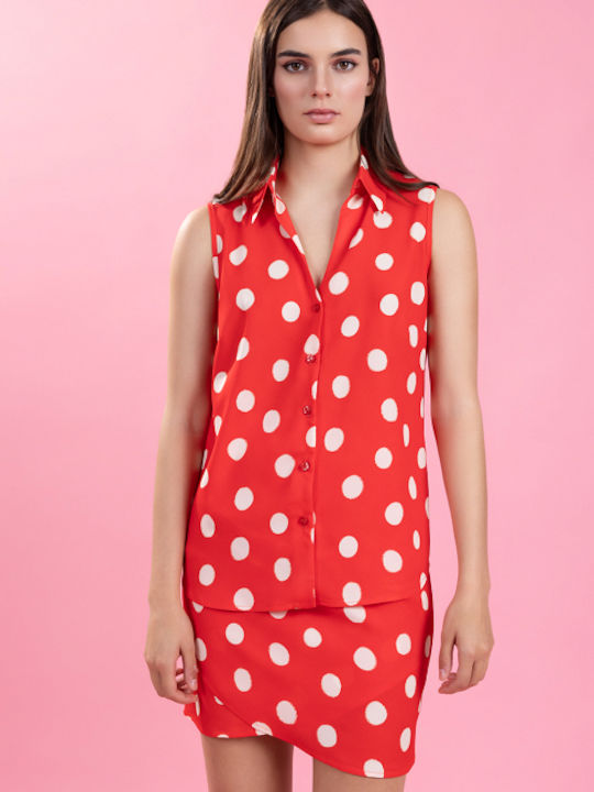 Women's Polka Dot Sleeveless Shirt Red
