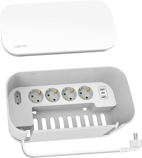 LogiLink Power Strip with Surge Protection 5 Positions with 2 USB-A, 1 USB-C and Cable 1.5m