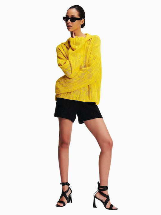Karl Lagerfeld Damen Langarm Pullover Baumwolle mit V-Ausschnitt Gelb