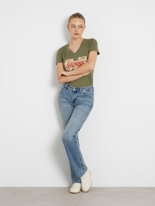 Guess Ss Vn Women's T-shirt Floral Green